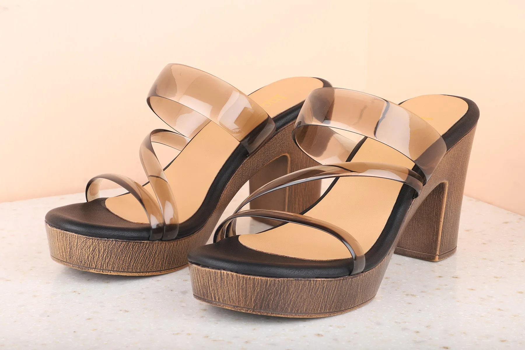Women Black Transparent Platform Heels