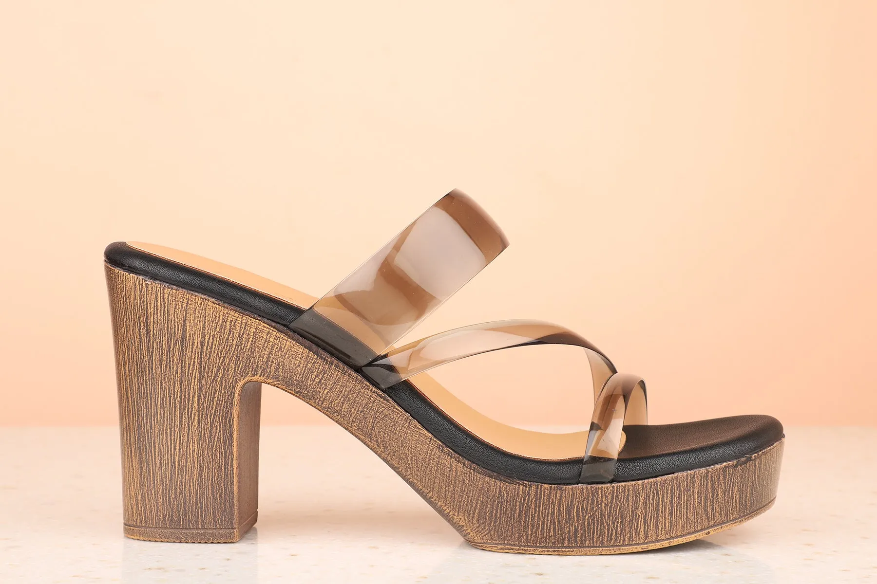 Women Black Transparent Platform Heels