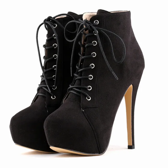 Womens Boots with Heel Platform Ankle Lace up Sexy High Heeled Shoes