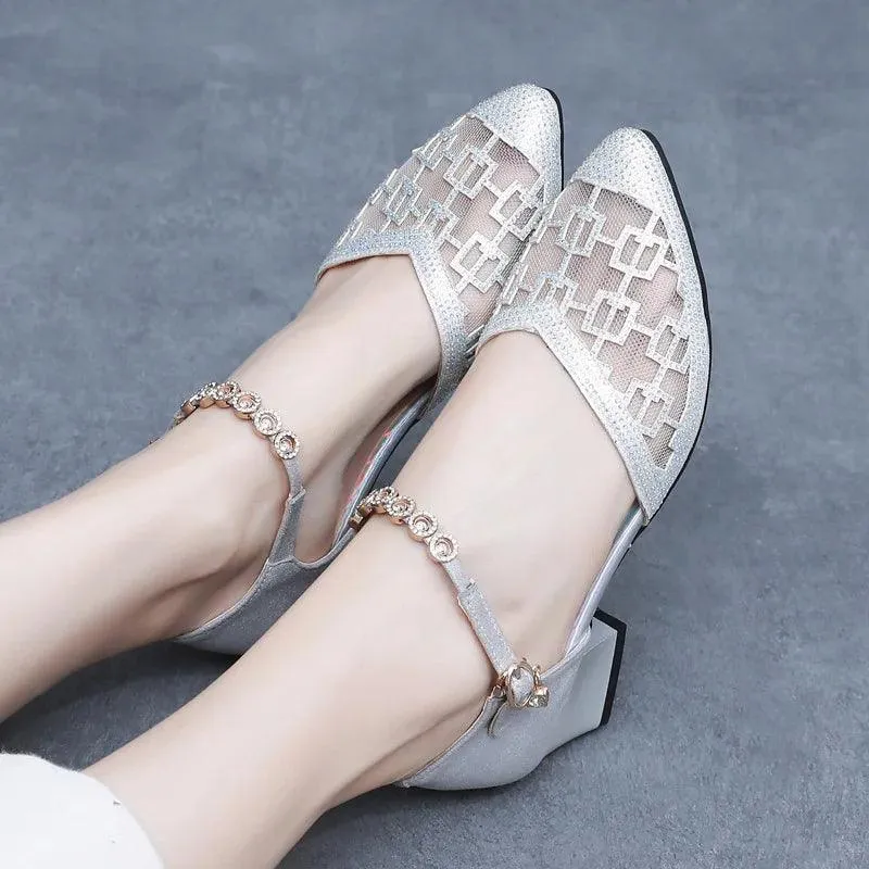 Women's Casual Shoes - Pointed Toe Sandals - Mid Heel - TSS133