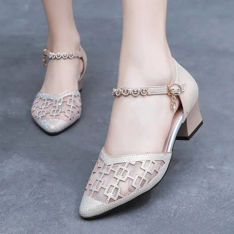 Women's Casual Shoes - Pointed Toe Sandals - Mid Heel - TSS133