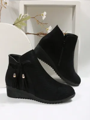Women's Wedge Heel Platform Boots,Black Butterfly Knot Side Zipper Slope Heel Fashion Ankle Boots