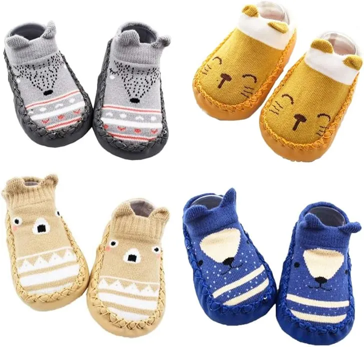XM-Amigo 4 Pairs of Baby Boys Girls Indoor Slippers Anti-Slip Socks Shoes