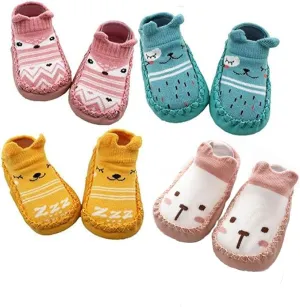 XM-Amigo 4 Pairs of Baby Boys Girls Indoor Slippers Anti-Slip Socks Shoes
