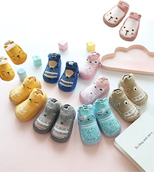 XM-Amigo 4 Pairs of Baby Boys Girls Indoor Slippers Anti-Slip Socks Shoes