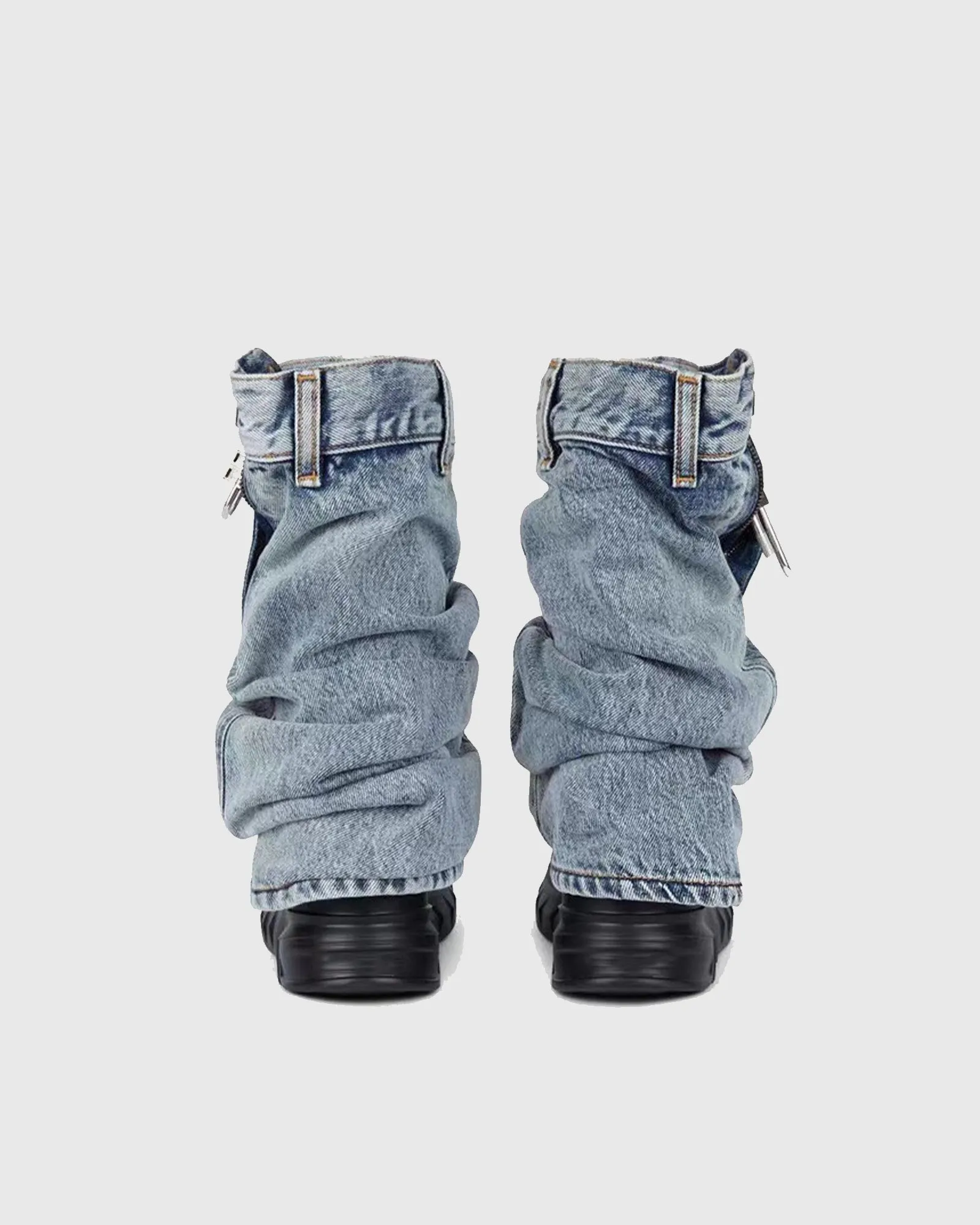 Zahida Ruched Jeans Tube Platform Mid Calf Boots In Blue