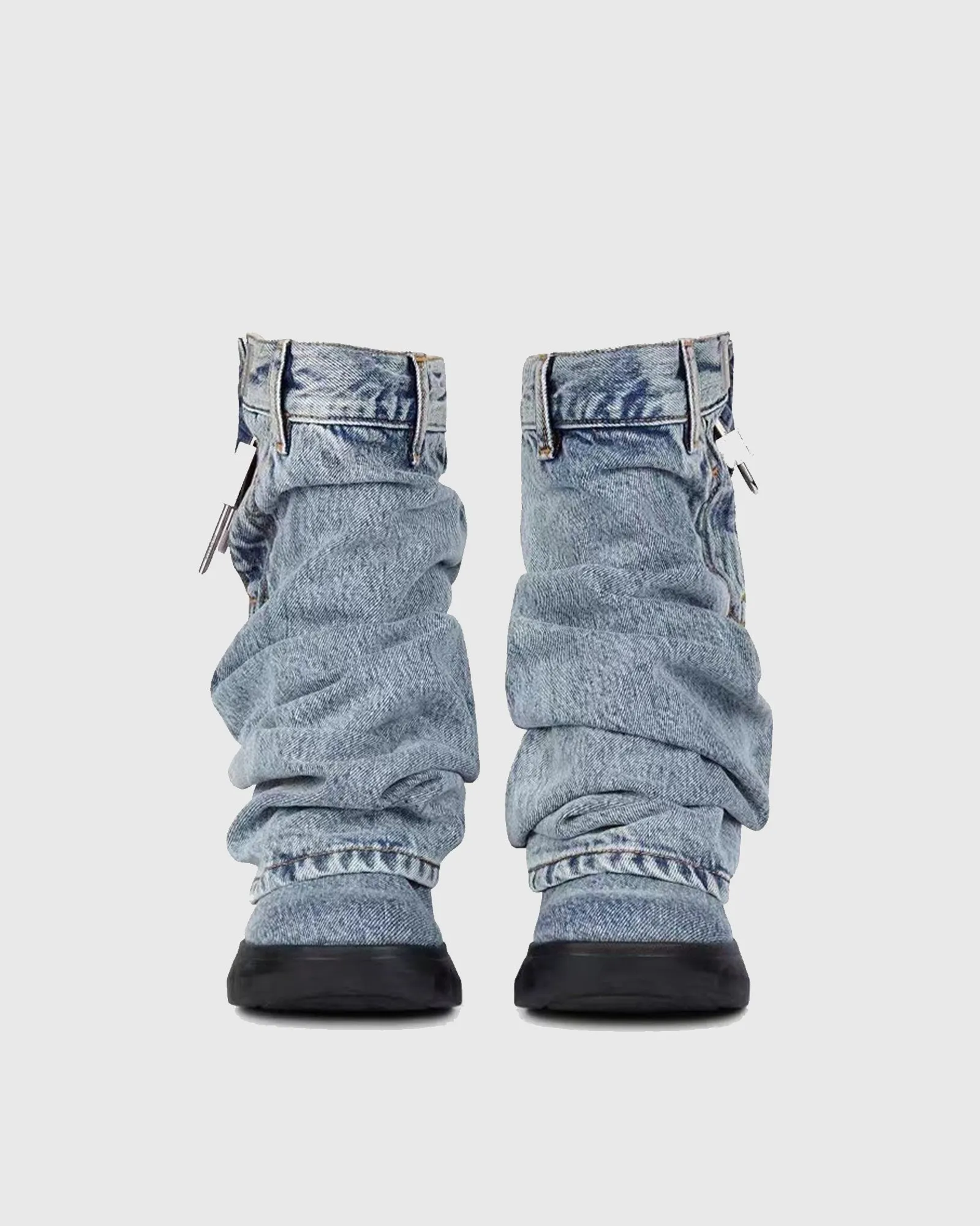 Zahida Ruched Jeans Tube Platform Mid Calf Boots In Blue