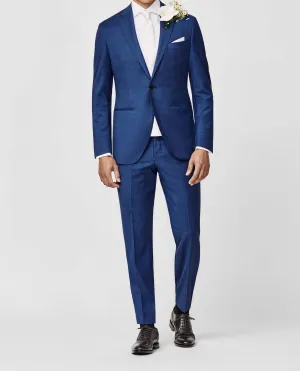 Zignone Royal Blue S100 Merino Wool Twill with Subtle Micro Check