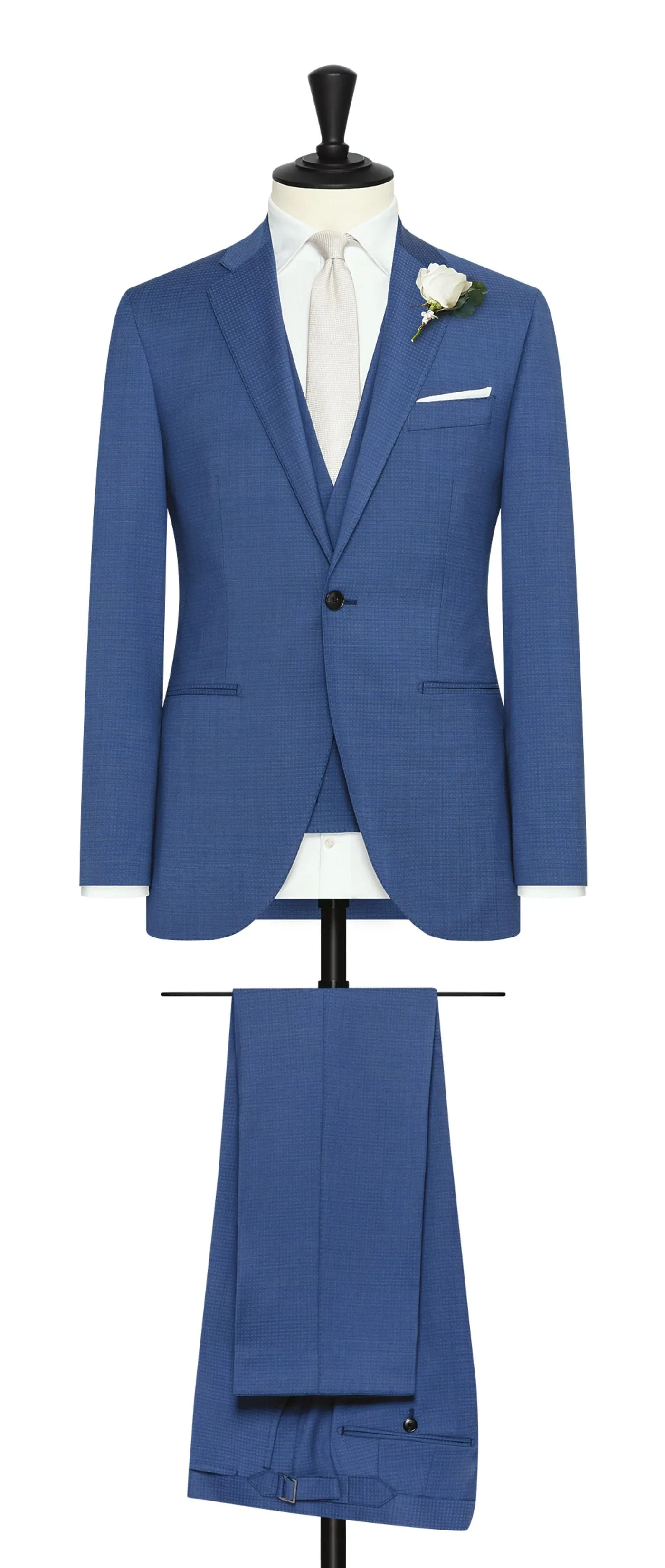 Zignone Royal Blue S100 Merino Wool Twill with Subtle Micro Check